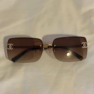 Chanel Vintage Y2K Rhinestone Sunglasses Brown tint